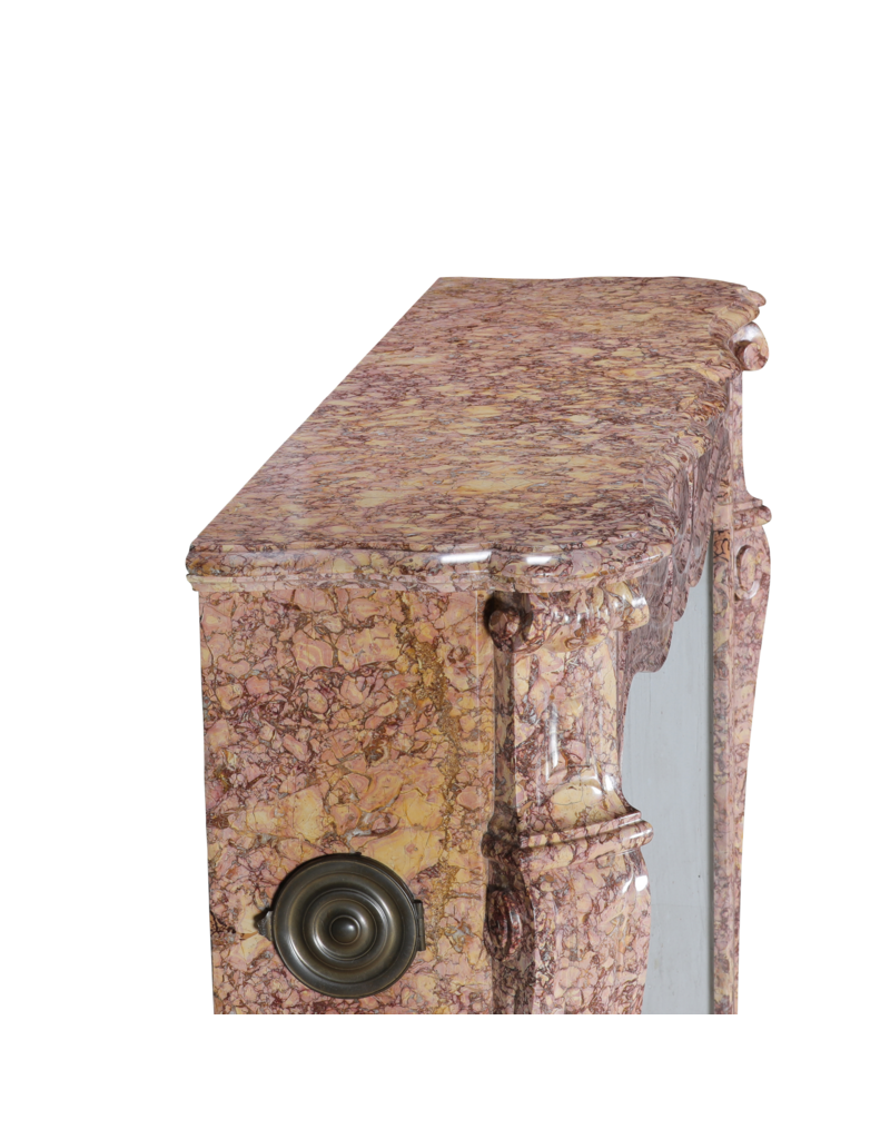 19th Century French Louis XV Pompadour Fireplace Mantel in Brocatelle Violet Marble – Authentic Antique Fireplace Surround