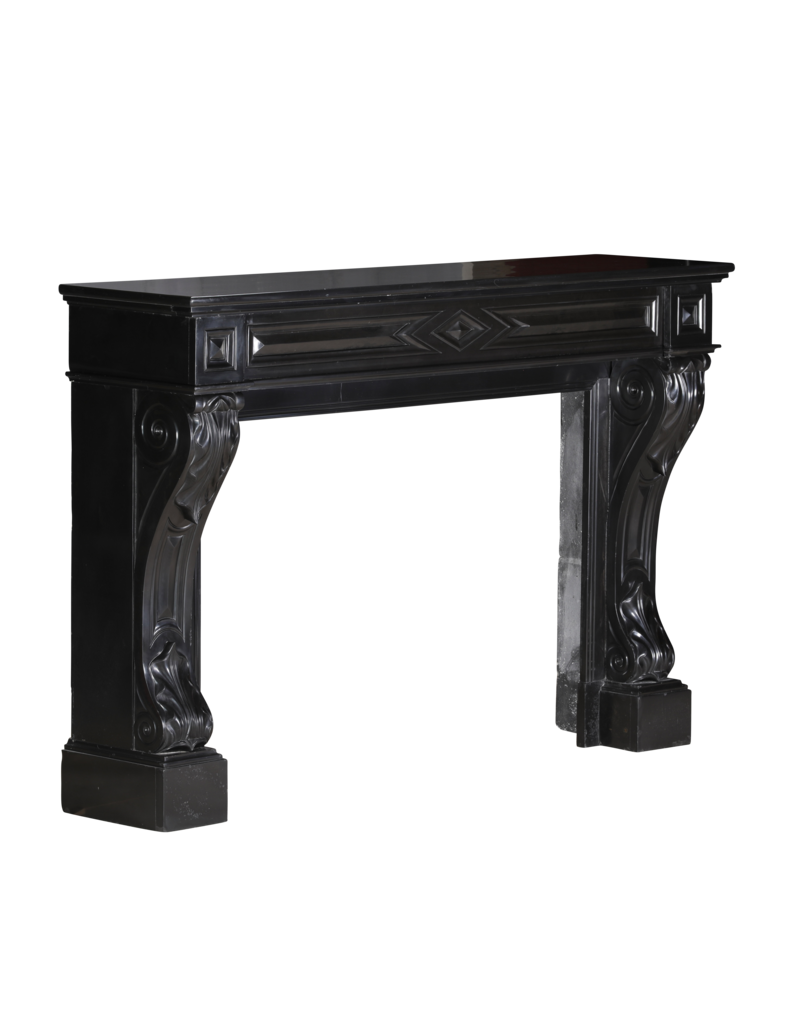 Authentic 19th Century Fireplace Mantel in Black Belgian Marble – Antique French Design, Perfect for Modern and Classic Interiors