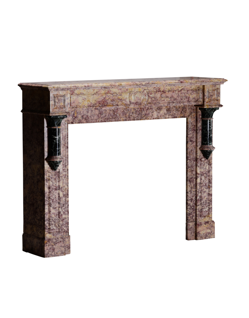 Chimenea Art Déco De Principios Del Siglo XX En Mármol Brocatelle Violeta Y Mármol Verde