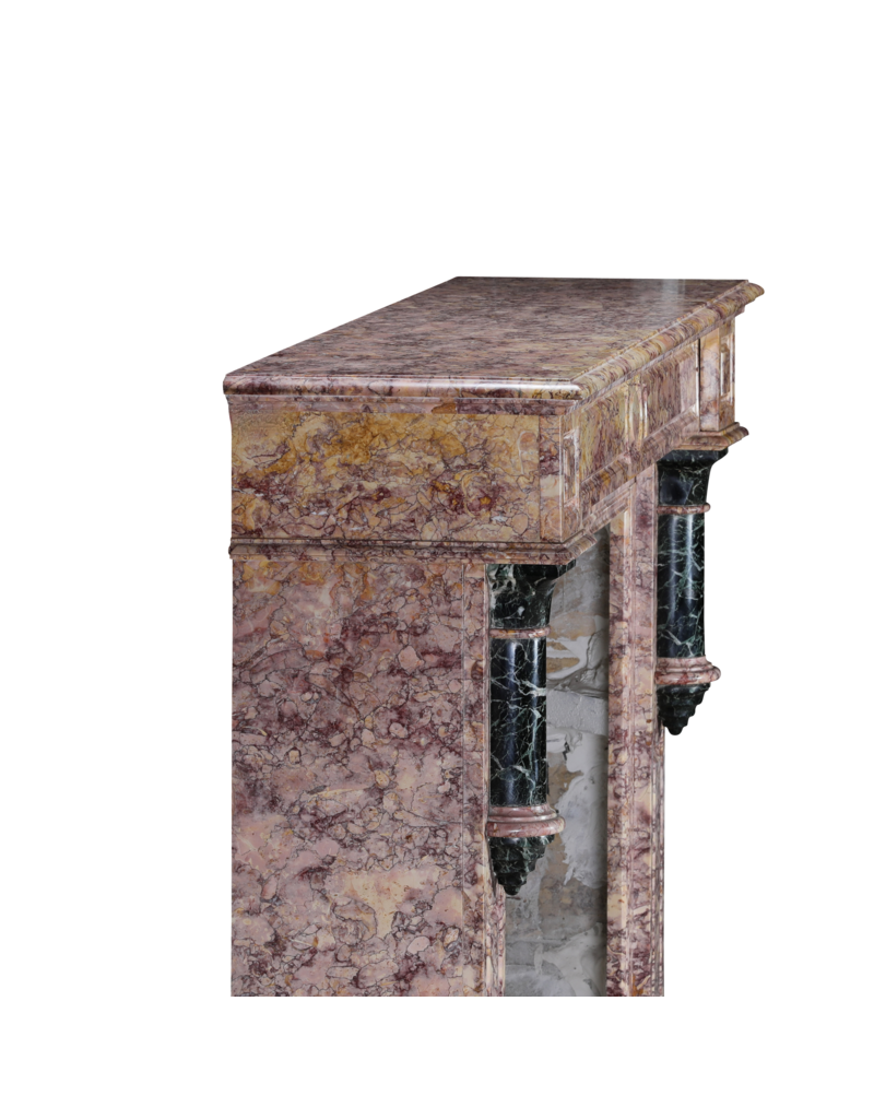 Chimenea Art Déco De Principios Del Siglo XX En Mármol Brocatelle Violeta Y Mármol Verde