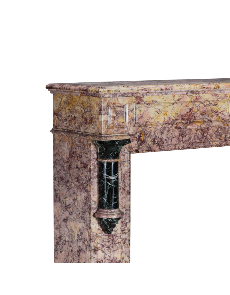 Chimenea Art Déco De Principios Del Siglo XX En Mármol Brocatelle Violeta Y Mármol Verde