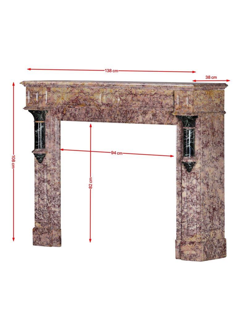 Art-Déco-Kamin aus violettem Brocatelle & grünem französischem Marmor