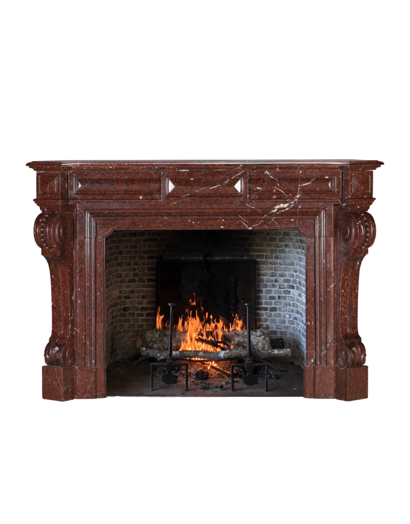 Maison Leon Van den Bogaert Red Griotte Marble Fireplace Surround – Authentic Mantel from Chateau Interior