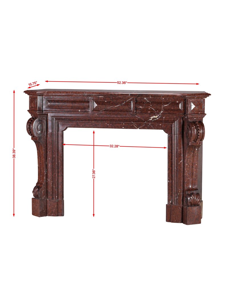 Maison Leon Van den Bogaert Red Griotte Marble Fireplace Surround – Authentic Mantel from Chateau Interior