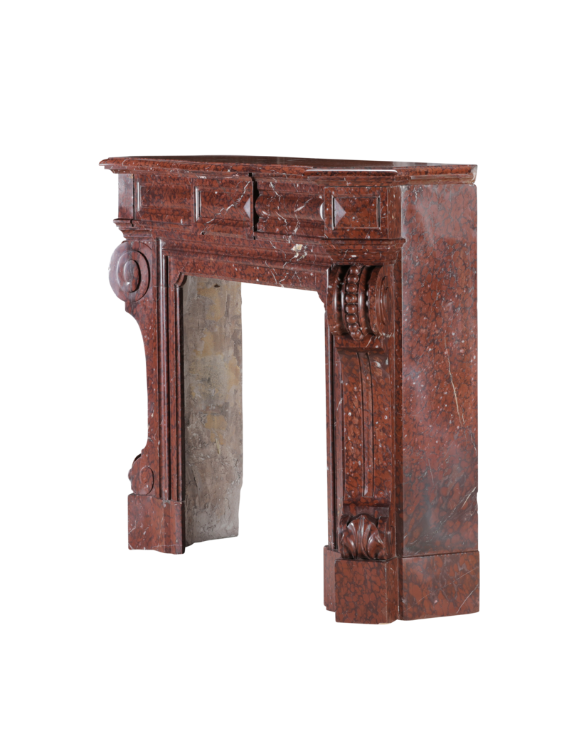 Maison Leon Van den Bogaert Red Griotte Marble Fireplace Surround – Authentic Mantel from Chateau Interior