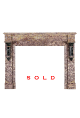 Chimenea Art Déco De Principios Del Siglo XX En Mármol Brocatelle Violeta Y Mármol Verde