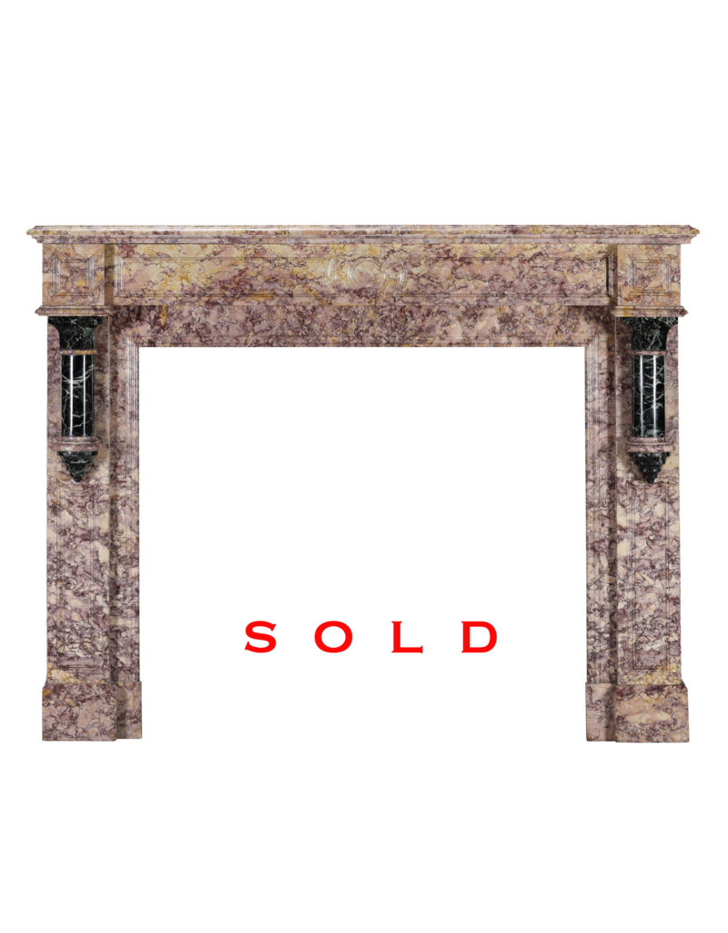 Art Deco Violet Brocatelle & Green French Marble Fireplace Surround - Early 20th Century