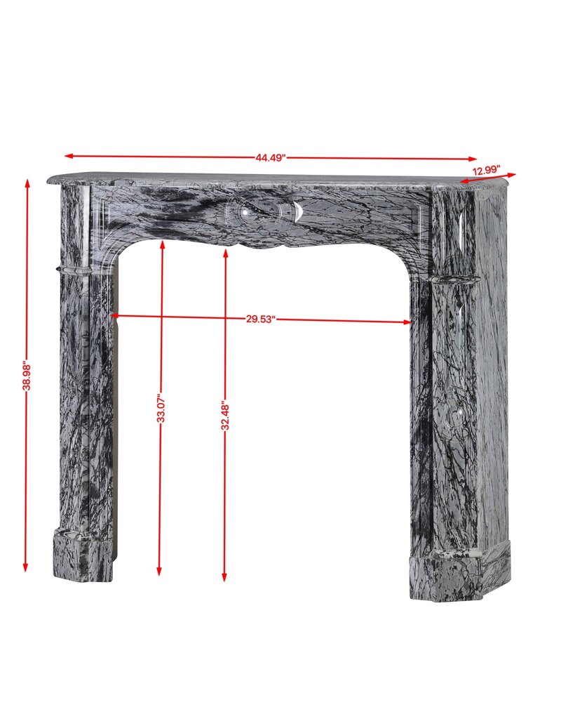 Maison Leon Van den Bogaert French Pompadour Fireplace Surround in Rare Italian Bleu Fleuri (Bardiglio Forito) Marble – Elegant Antique Mantel