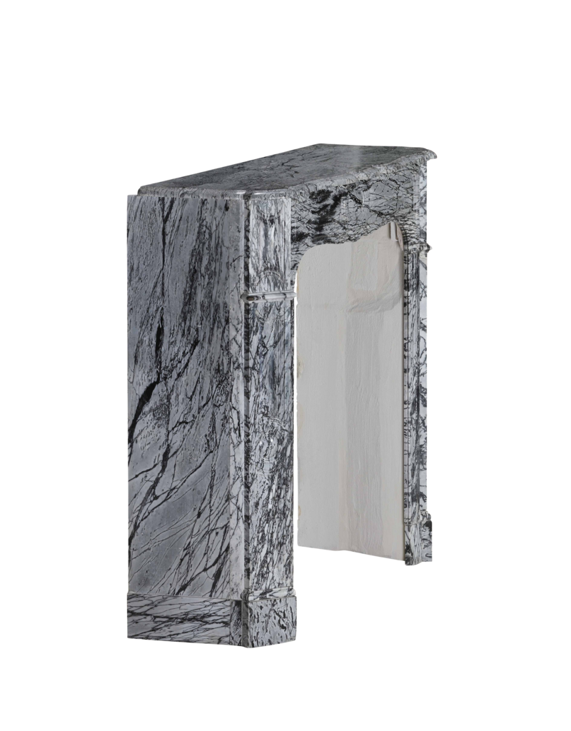 Maison Leon Van den Bogaert French Pompadour Fireplace Surround in Rare Italian Bleu Fleuri (Bardiglio Forito) Marble – Elegant Antique Mantel