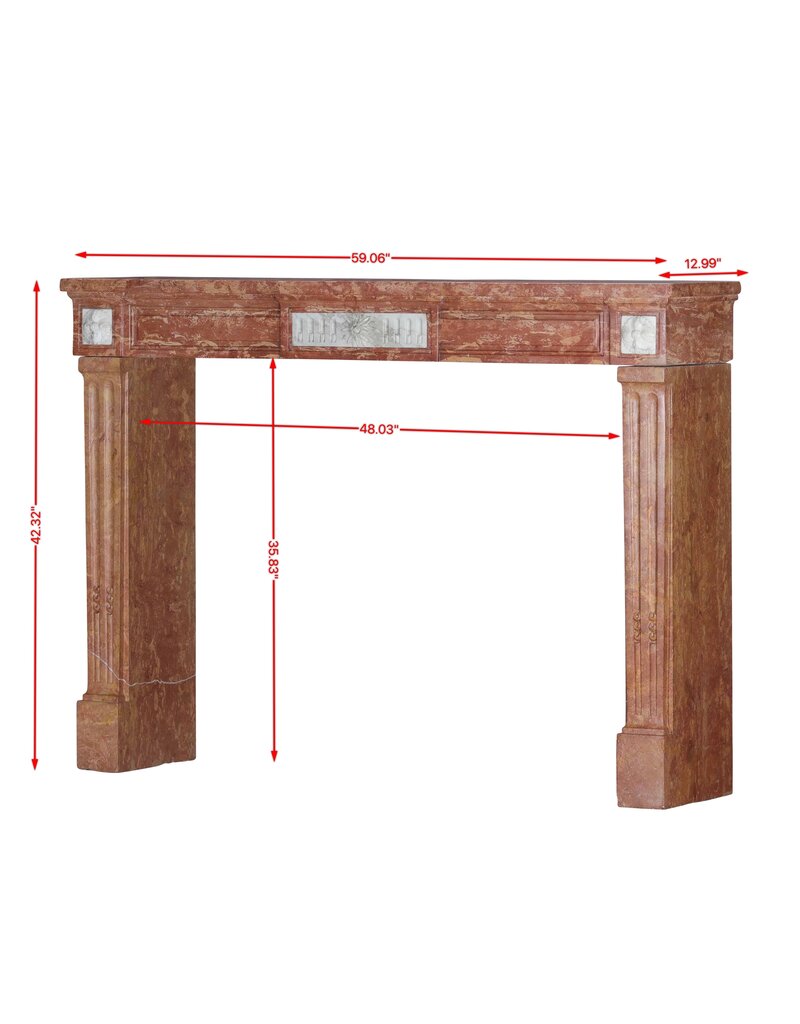 Originele Franse Schouw in Bourgondische Rose Steen & Wit Marmer
