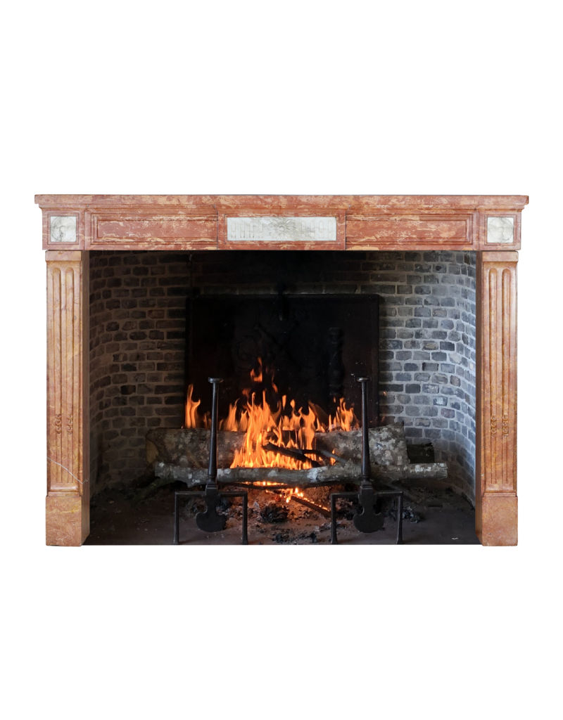 Originele Franse Schouw in Bourgondische Rose Steen & Wit Marmer