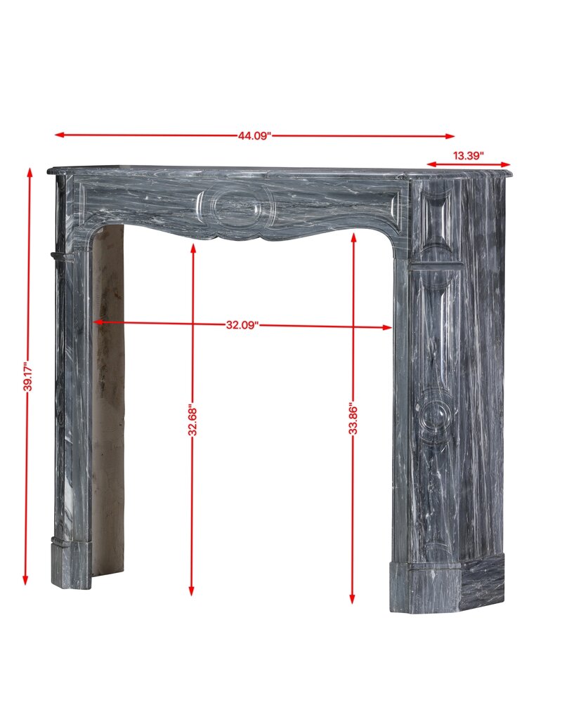 Maison Leon Van den Bogaert Refined French Antique Surround in Bleu Fleuri - Bardiglio Forito Marble