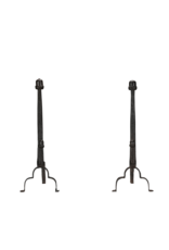 Maison Leon Van den Bogaert Exceptional 15th-Century Pair of Wrought Iron Andirons with Acorn Finials  Long Title