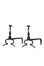 Maison Leon Van den Bogaert Exceptionally Rare 17th Century Pair of Wrought Iron Andirons from a Historic Hunting Lodge with Forged Deer Hoof Feet