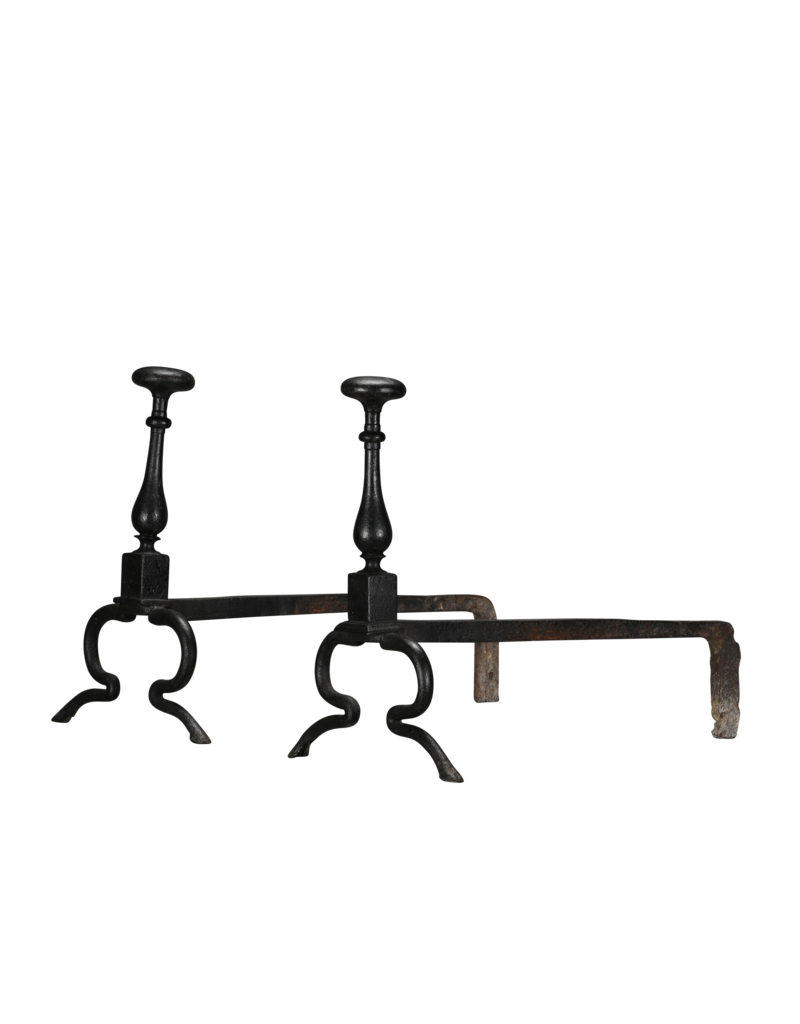 Maison Leon Van den Bogaert Exceptionally Rare 17th Century Pair of Wrought Iron Andirons from a Historic Hunting Lodge with Forged Deer Hoof Feet