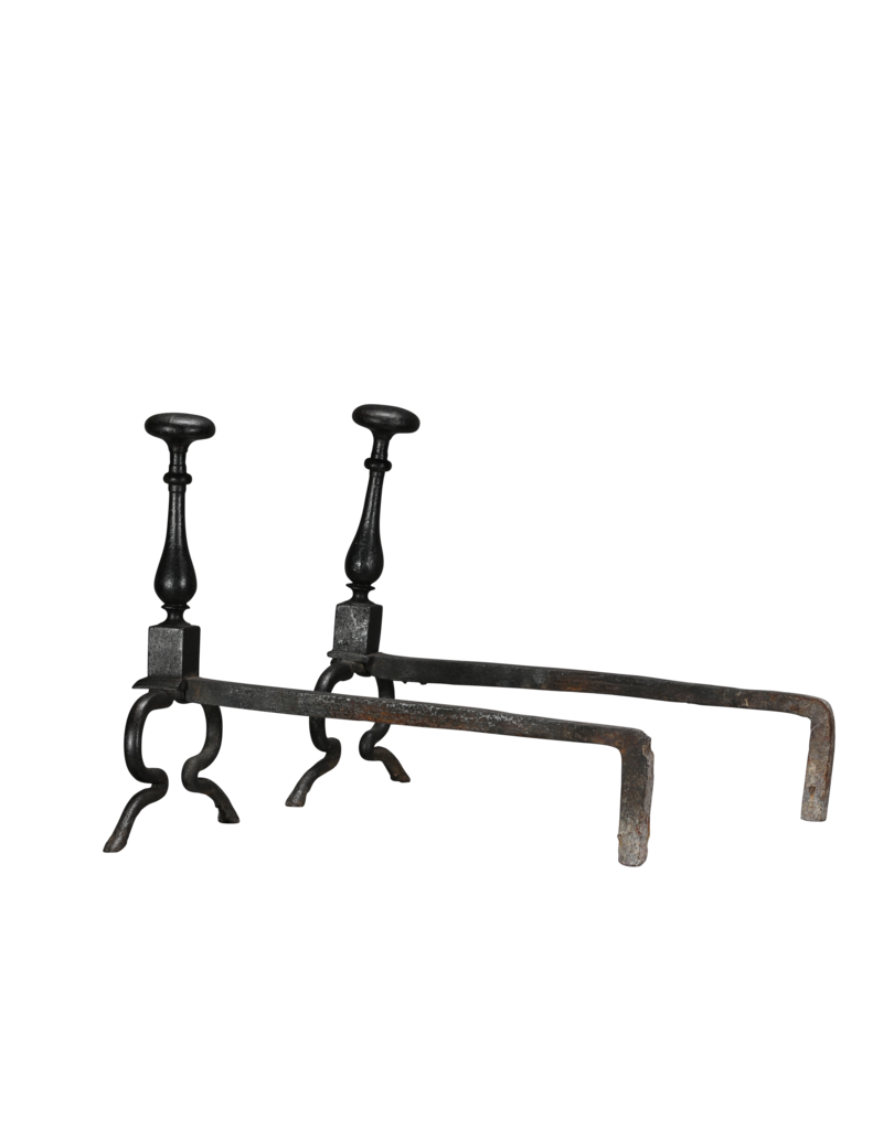 Maison Leon Van den Bogaert Exceptionally Rare 17th Century Pair of Wrought Iron Andirons from a Historic Hunting Lodge with Forged Deer Hoof Feet