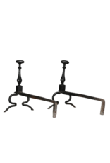 Maison Leon Van den Bogaert Exceptionally Rare 17th Century Pair of Wrought Iron Andirons from a Historic Hunting Lodge with Forged Deer Hoof Feet