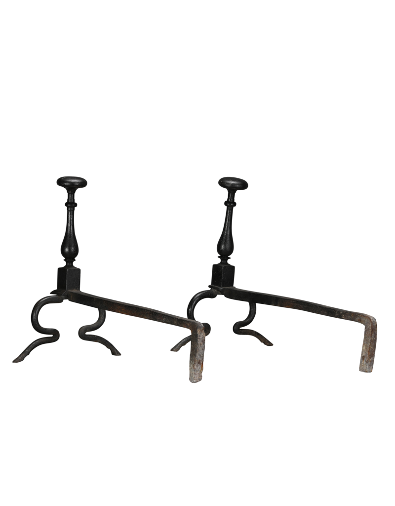 Maison Leon Van den Bogaert Exceptionally Rare 17th Century Pair of Wrought Iron Andirons from a Historic Hunting Lodge with Forged Deer Hoof Feet