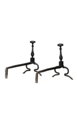 Maison Leon Van den Bogaert Exceptionally Rare 17th Century Pair of Wrought Iron Andirons from a Historic Hunting Lodge with Forged Deer Hoof Feet