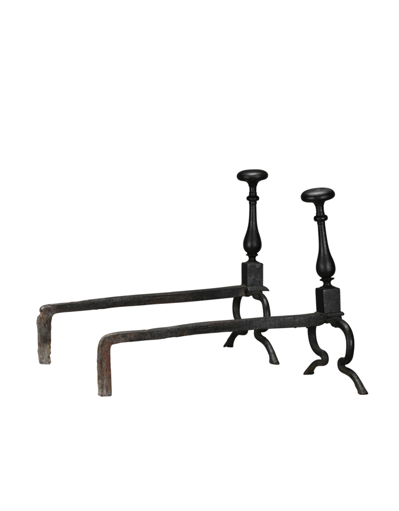 Maison Leon Van den Bogaert Exceptionally Rare 17th Century Pair of Wrought Iron Andirons from a Historic Hunting Lodge with Forged Deer Hoof Feet