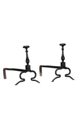 Maison Leon Van den Bogaert Exceptionally Rare 17th Century Pair of Wrought Iron Andirons from a Historic Hunting Lodge with Forged Deer Hoof Feet