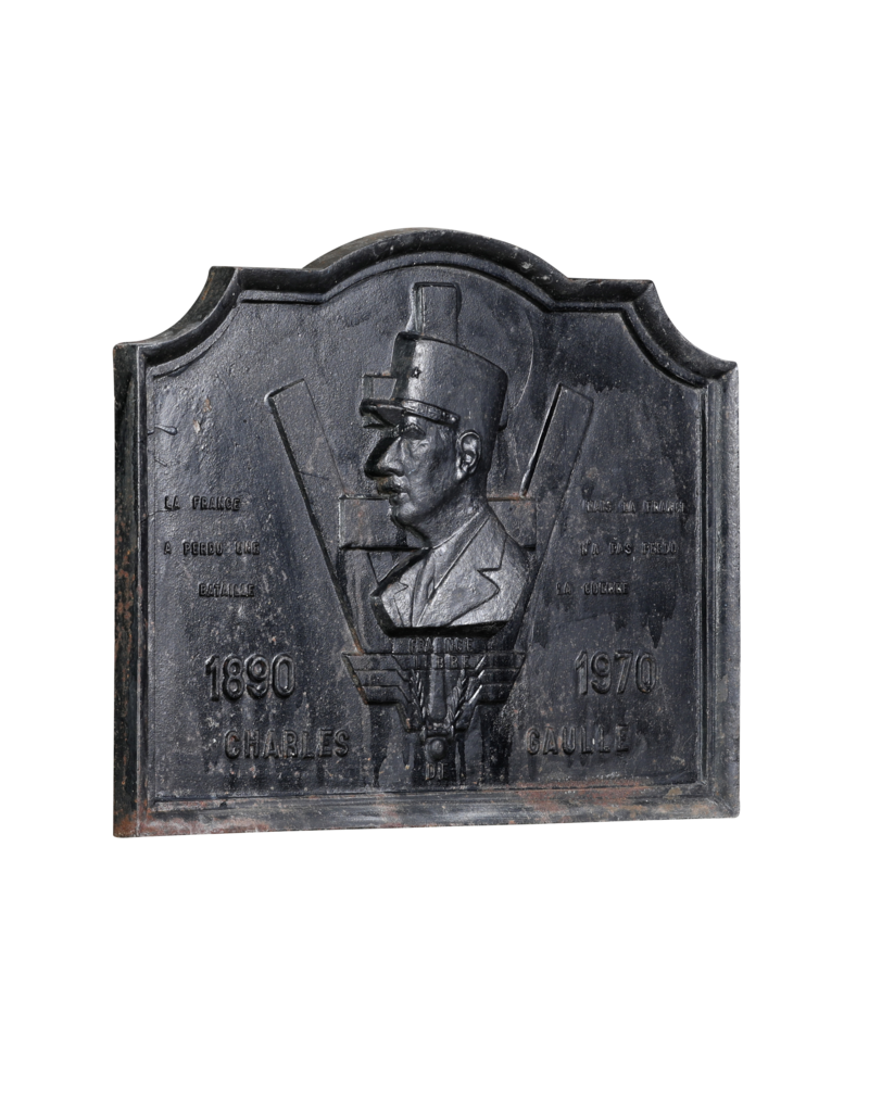 Monumental Cast Iron Fireplace Plate Honouring Charles de Gaulle (1890–1970) – France Libre Commemorative Plaque
