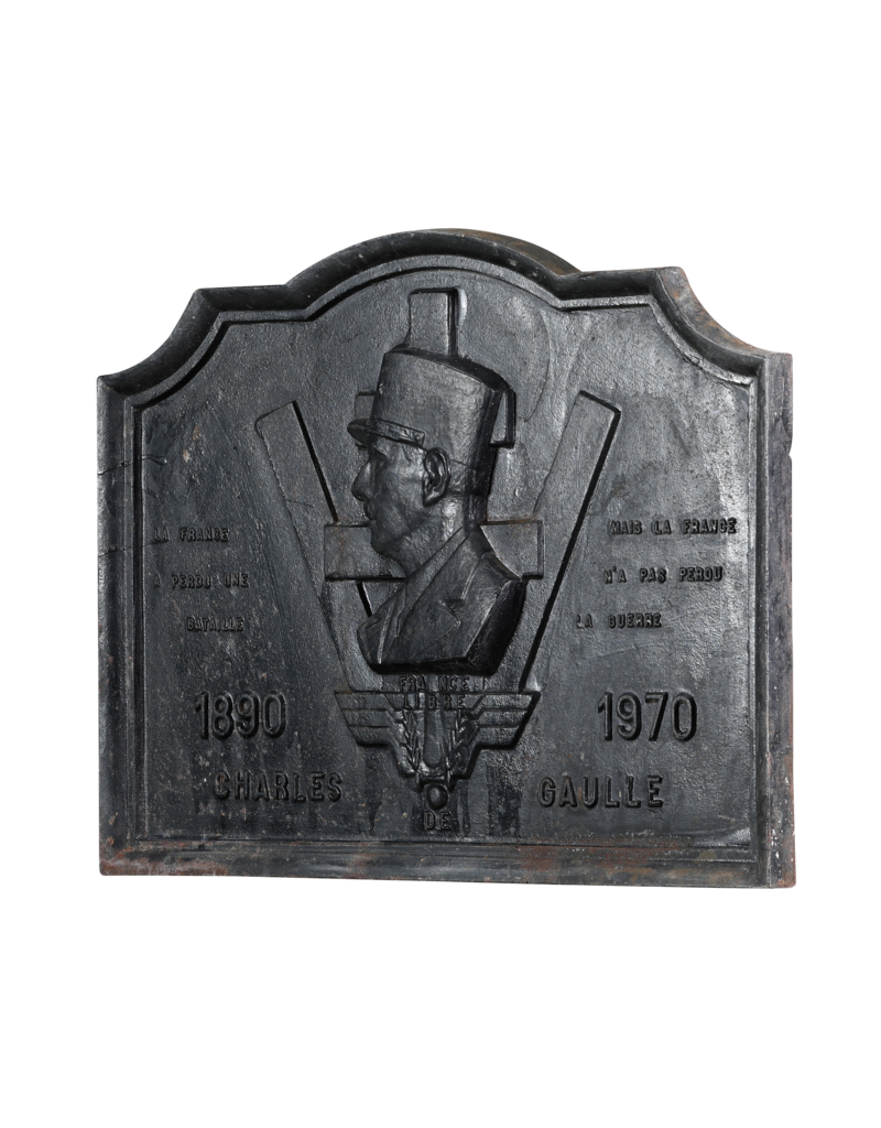 Maison Leon Van den Bogaert Monumentale Gusseisen  Kaminplatte zu Ehren von Charles de Gaulle (1890–1970) – France Libre Gedenkplatte