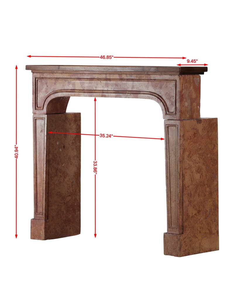 Maison Leon Van den Bogaert Cheminée authentique de la fin du XVIIe siècle en marbre Rose de Bourgogne avec tablette en noyer massif – Élément architectural français minimaliste