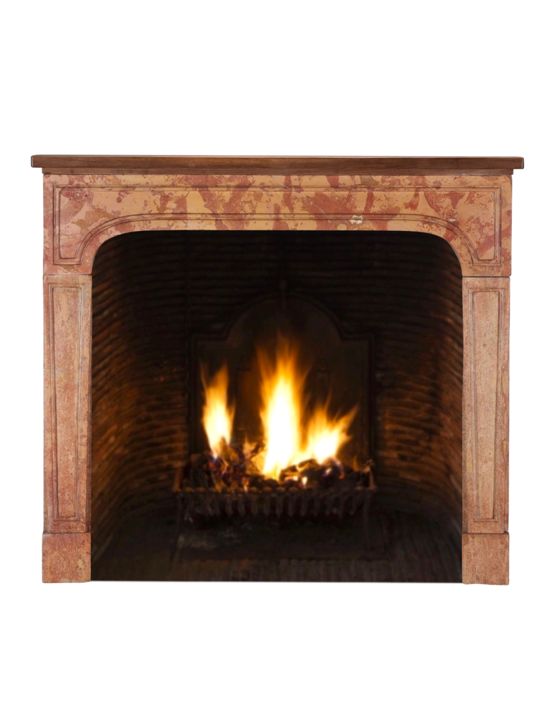 Maison Leon Van den Bogaert Authentic Late 17th Century Burgundy Rose Marble Fireplace Surround with Solid Walnut Top – Minimal Sculptural French Chimney Piece