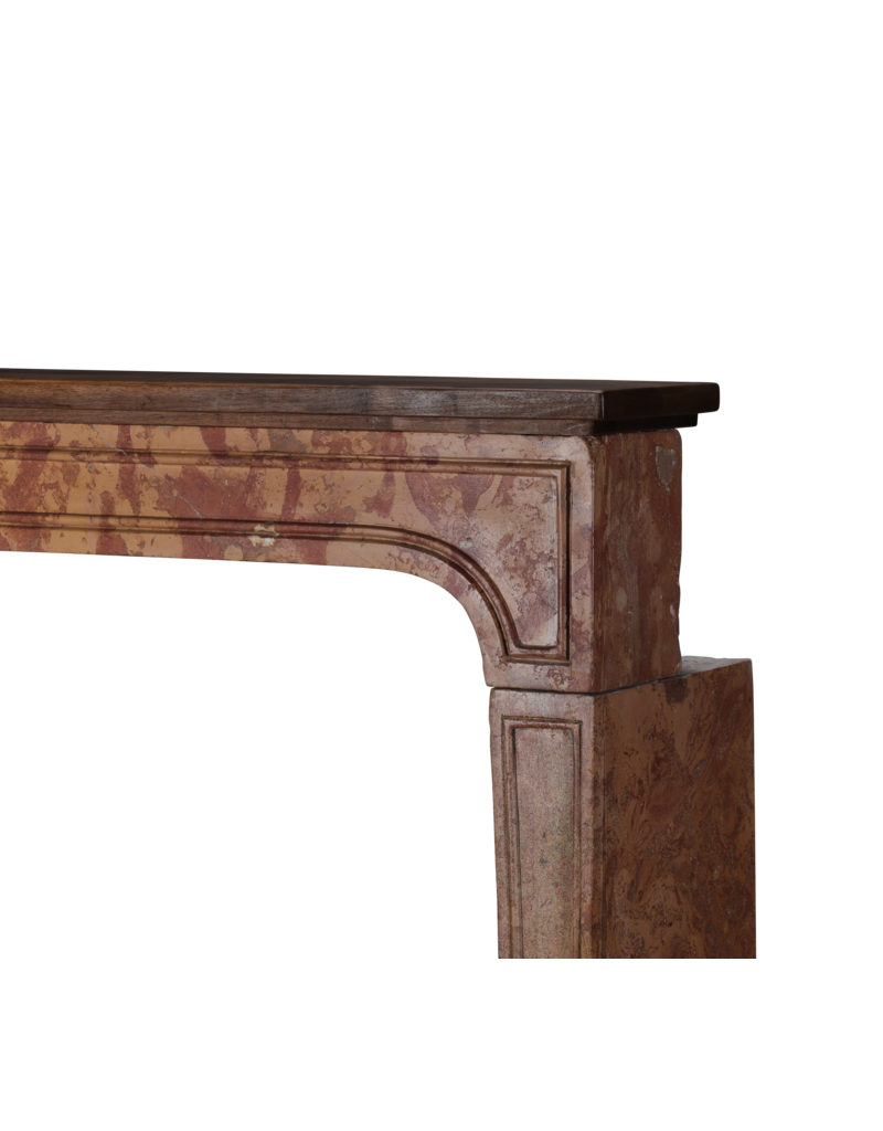 Maison Leon Van den Bogaert Authentic Late 17th Century Burgundy Rose Marble Fireplace Surround with Solid Walnut Top – Minimal Sculptural French Chimney Piece