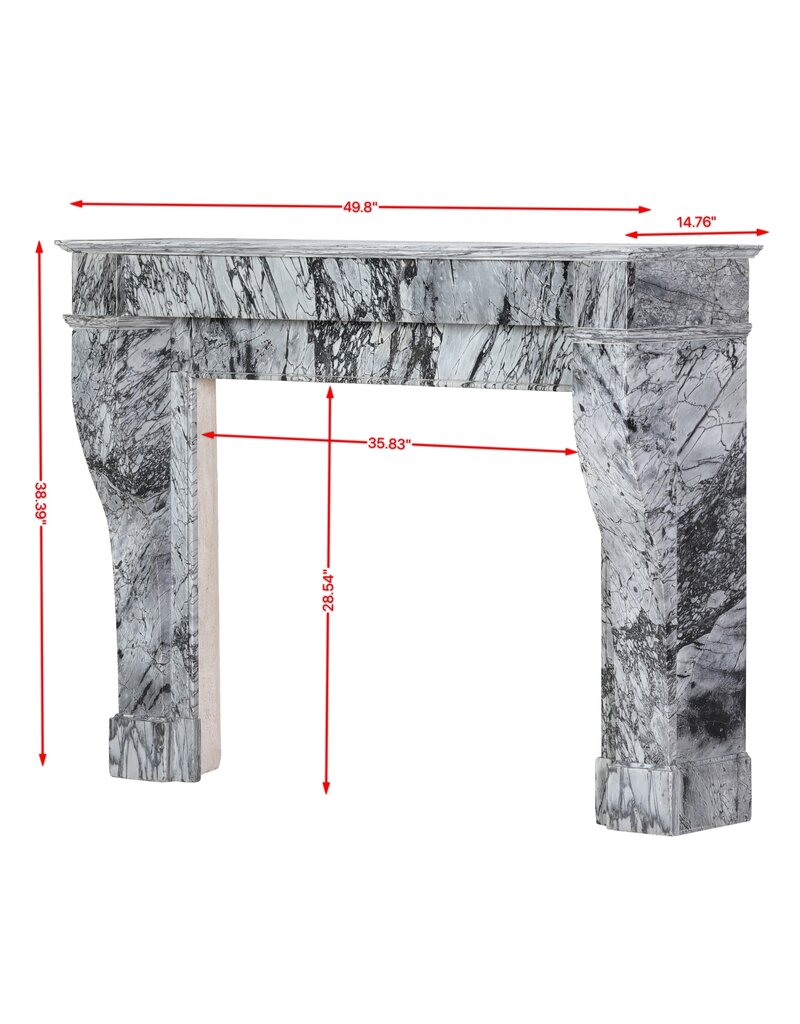 Maison Leon Van den Bogaert Classic French 19th Century Apartment Fireplace Surround in Rare Italian Bleu Fleuri Marble (Bardiglio Fiorito) – Minimal Sculptural Design