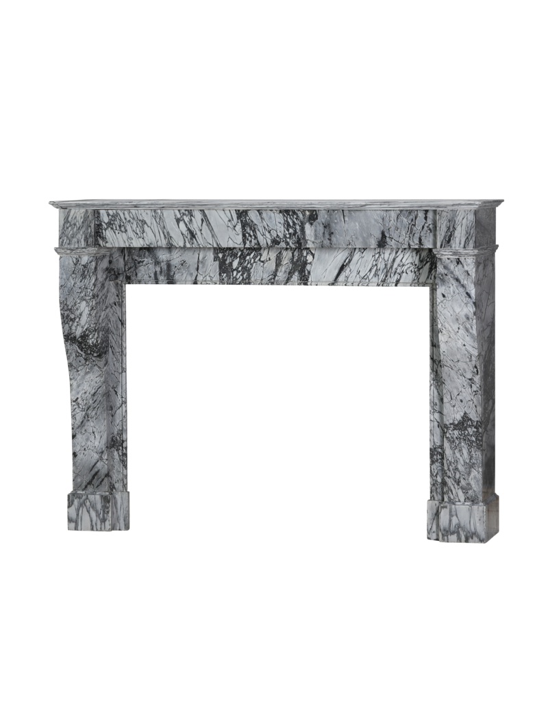 Maison Leon Van den Bogaert Chimenea francesa de apartamento del siglo XIX en raro mármol italiano Bleu Fleuri (Bardiglio Fiorito) – diseño minimalista y escultural