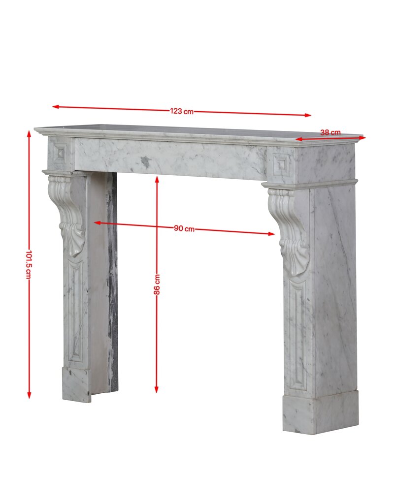 Maison Leon Van den Bogaert Kleiner Klassischer Französischer Appartement-Kamin aus Carrara Weißmarmor – Antike Kaminumrahmung 19. Jahrhundert, Skulpturales Minimaldesign