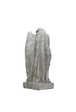 Raro Ángel Guardián de Tumba del Siglo XIX – Escultura funeraria antigua en piedra, apoyada en estela con corona, símbolo de recuerdo y reposo eterno