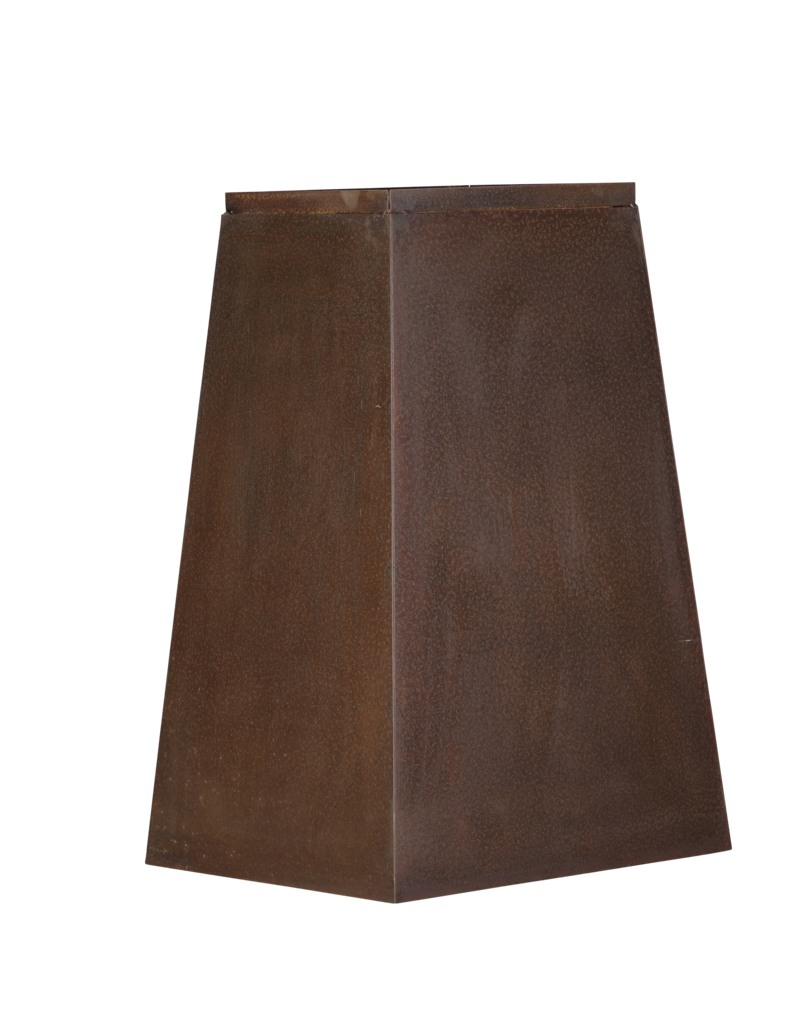 Peana de hierro – Pedestal escultórico pirámide/obelisco con pátina natural de óxido cálido para escultura, jarrón u objeto de arte