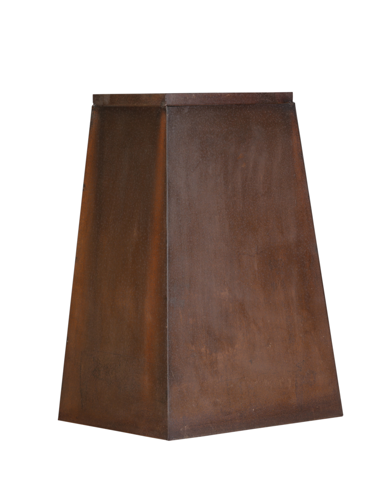 Peana de hierro – Pedestal escultórico pirámide/obelisco con pátina natural de óxido cálido para escultura, jarrón u objeto de arte