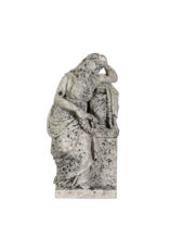 19th Century Antique Limestone Mourning Figure – Grieving Woman Holding a Memorial Wreath, Leaning on a Funerary Urn / Stele – Original Garden & Cemetery Sculpture