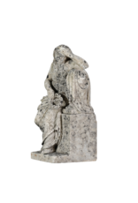 19th Century Antique Limestone Mourning Figure – Grieving Woman Holding a Memorial Wreath, Leaning on a Funerary Urn / Stele – Original Garden & Cemetery Sculpture