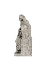 19e-eeuws Antiek Kalkstenen Rouwbeeld – Treurende Vrouw met Herinneringskrans, Leunend op Grafurne / Stele – Origineel Monumentaal Tuin- en Grafbeeld