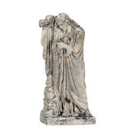 Antike Trauerfigur am Kreuz – Kalkstein Skulptur