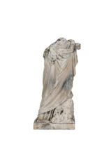 Statue funéraire antique en pierre calcaire, XIXe siècle – femme en deuil avec couronne florale, appuyée sur une croix – sculpture originale de cimetière