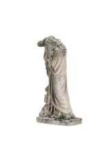 19th Century Antique Limestone Mourning Lady Sculpture – Memorial Cemetery Figure Holding a Floral Wreath, Leaning on a Cross – Original Funerary Monument Statue