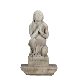 19th Century Limestone Kneeling Praying Child Statue
