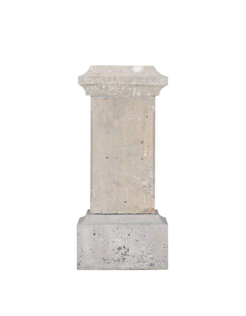 Authentique Socle / Piédestal Antique en Pierre du XIXe Siècle – Colonne Carrée Classique avec Base & Chapiteau Moulurés – Podium Monumental pour Sculpture, Vase, Urne ou Jardinière