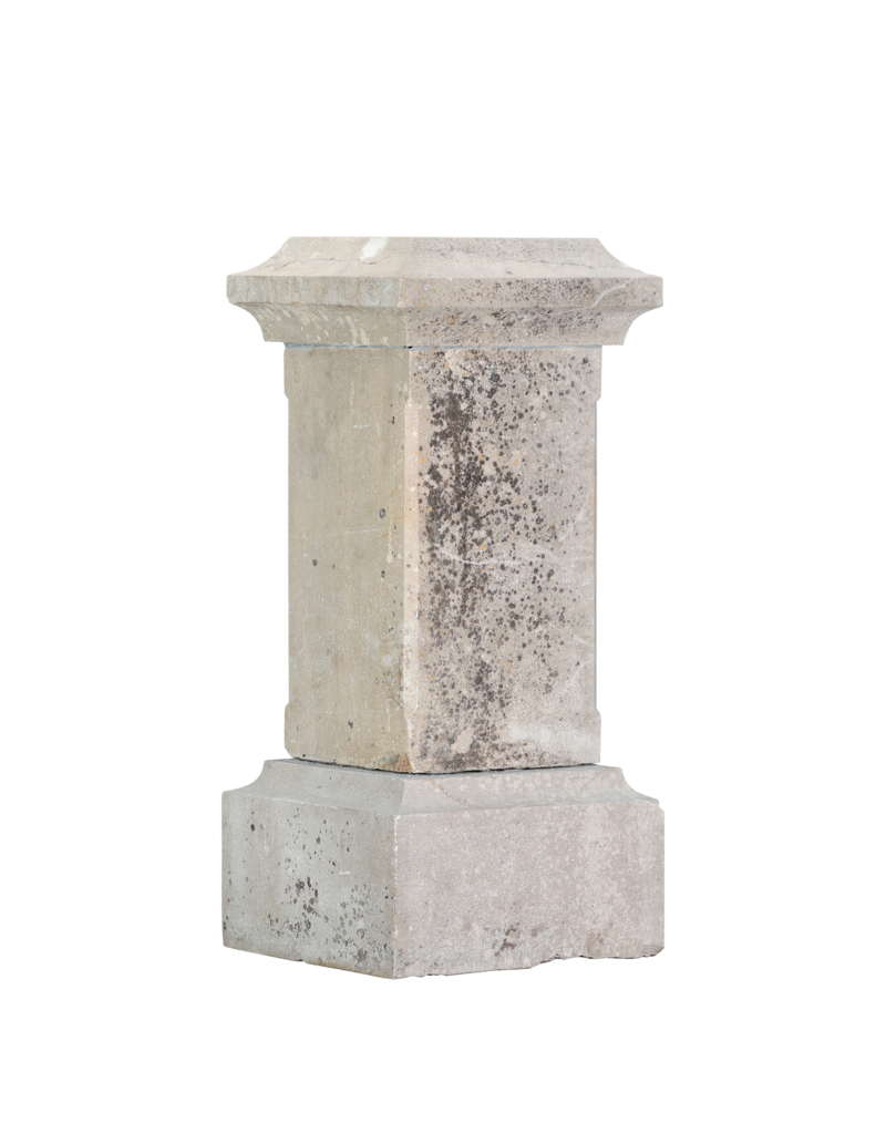 Authentic 19th Century Antique Stone Pedestal / Plinth – Classical Square Column with Moulded Base & Cornice Cap – Monumental Display Stand for Sculpture, Vase, Urn or Planter