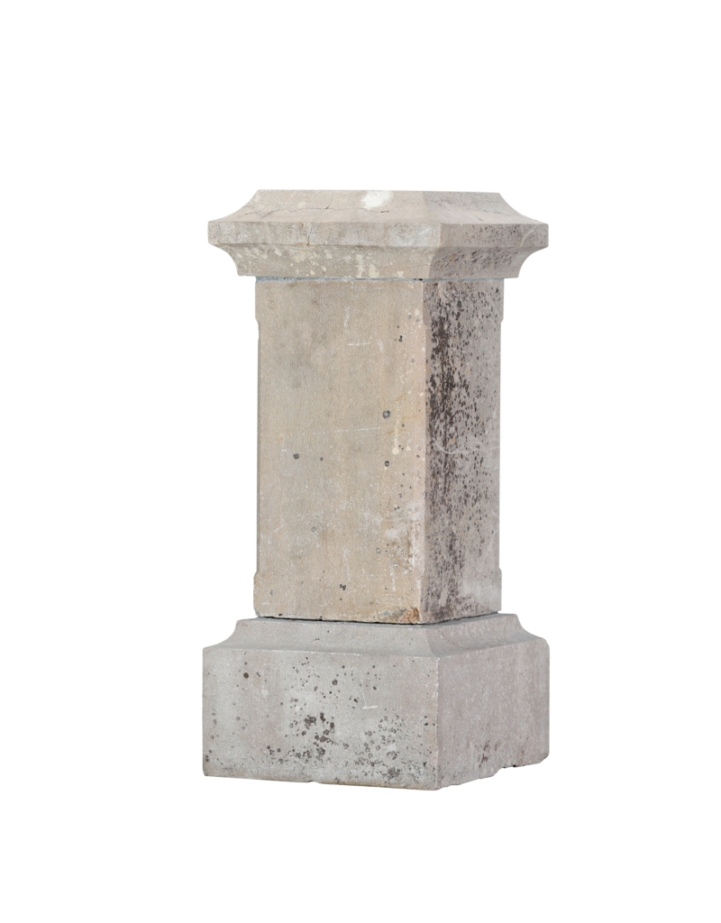 Authentic 19th Century Antique Stone Pedestal / Plinth – Classical Square Column with Moulded Base & Cornice Cap – Monumental Display Stand for Sculpture, Vase, Urn or Planter