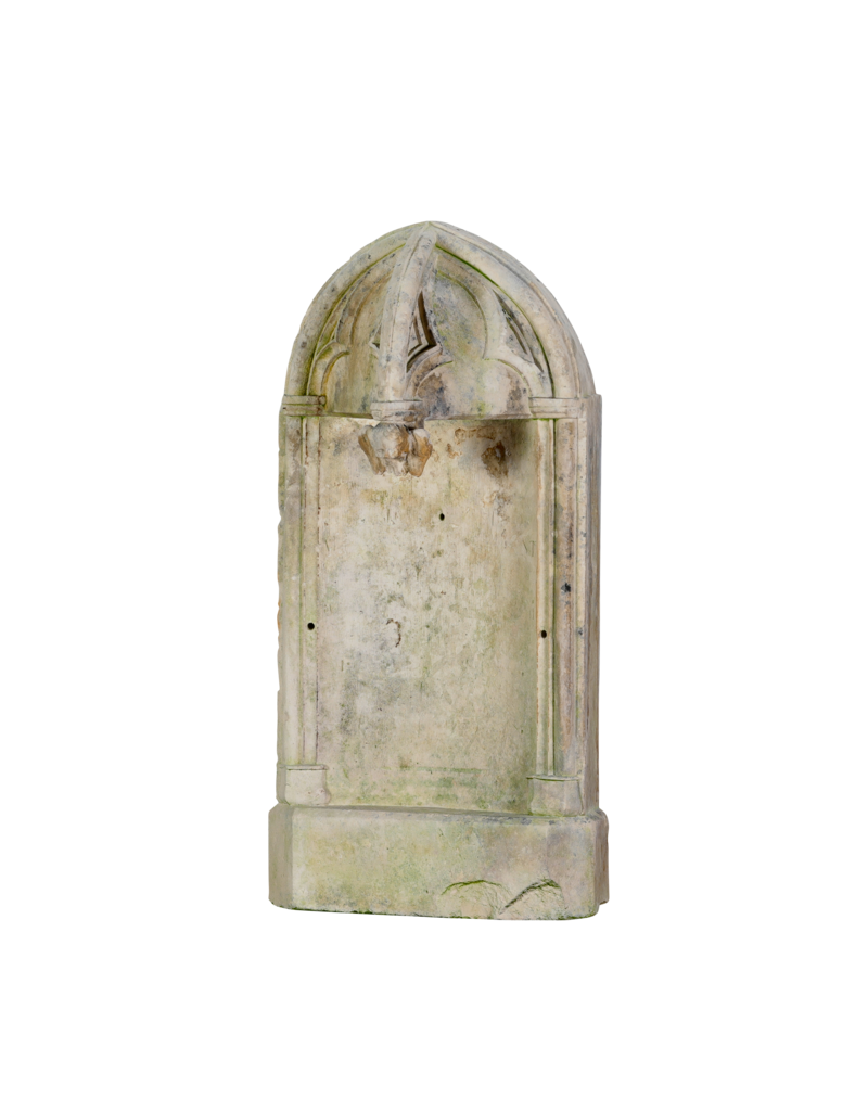 Authentic 19th Century Gothic Revival Limestone Wall Fountain Backplate / Neo-Gothic Pointed Arch Architectural Wall Panel – Antique Garden & Courtyard Feature