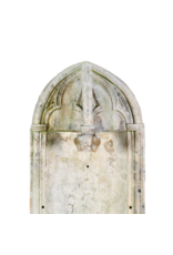Authentic 19th Century Gothic Revival Limestone Wall Fountain Backplate / Neo-Gothic Pointed Arch Architectural Wall Panel – Antique Garden & Courtyard Feature