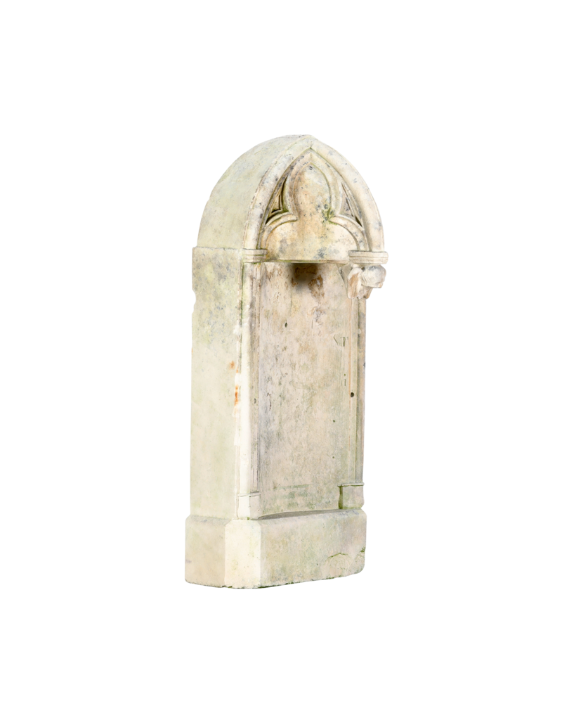 Authentic 19th Century Gothic Revival Limestone Wall Fountain Backplate / Neo-Gothic Pointed Arch Architectural Wall Panel – Antique Garden & Courtyard Feature