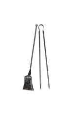 Exceptionele 17e Eeuwse Handgesmede Smeedijzeren Haardgereedschap Set (Schep & Tang) – Minimalistische Architecturale Antieke Haardtools